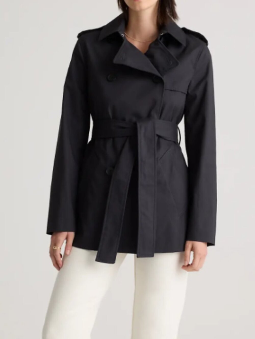 Quince Comfort Stretch Short Trench Coat Black S NWT